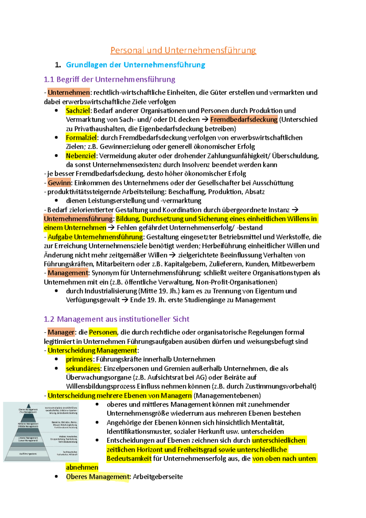 Personal und Unternehmensführung - Grundlagen der Unternehmensführung 1 ...