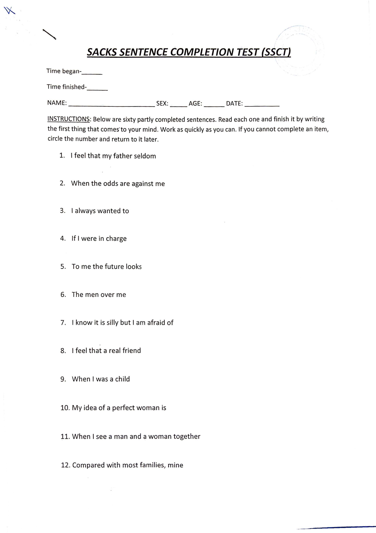 Sacks Sentence Completion Test Pdf Free Download