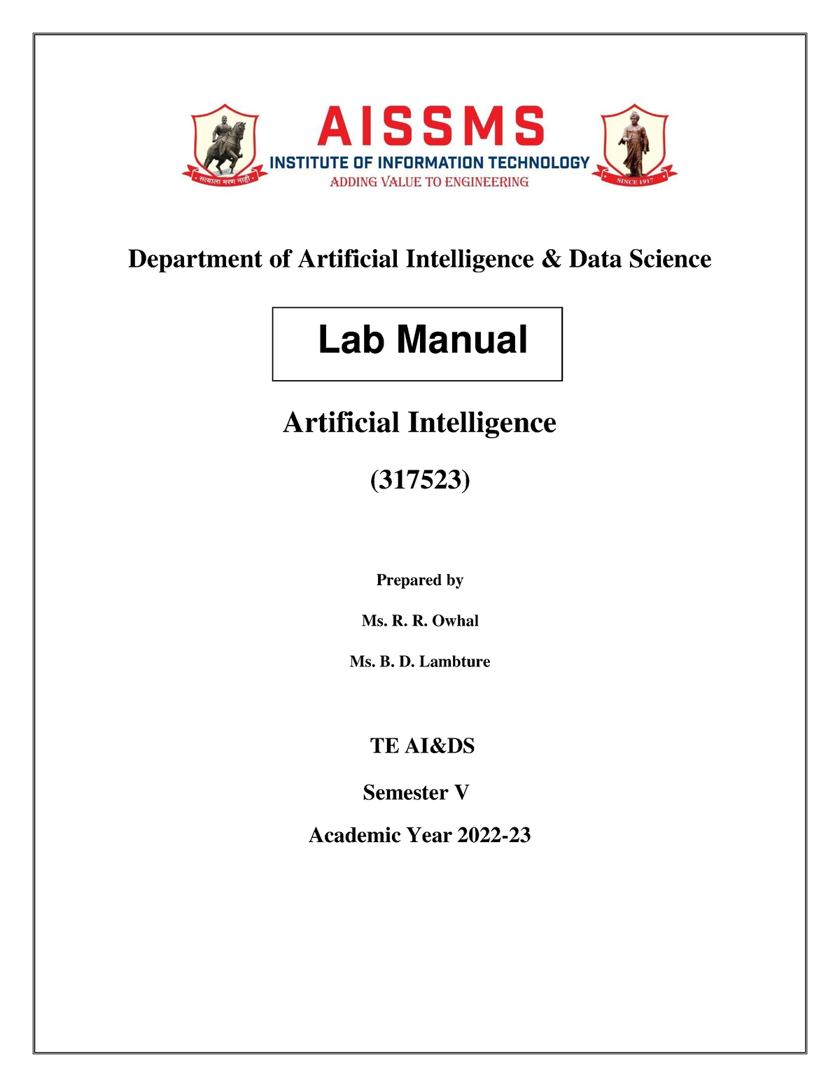 Lab Manual AI - Lab Manual Department Of Artificial Intelligence & Data ...