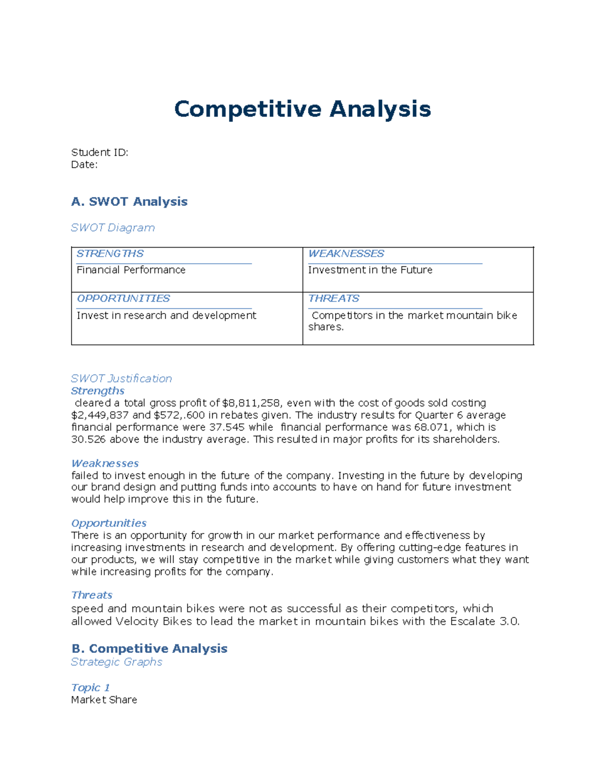 Competitive Analysis - Competitive Analysis Student ID: Date: A. SWOT ...