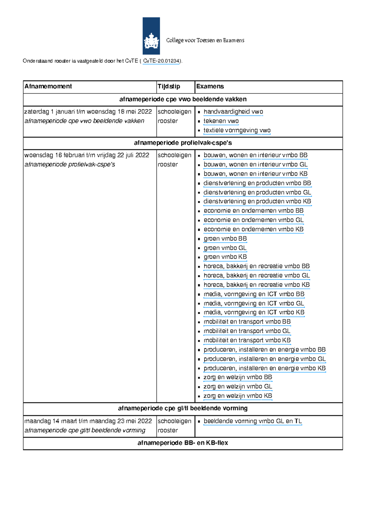 Examenrooster 2022. Overzicht Rooster Examen 2022 - College Voor ...