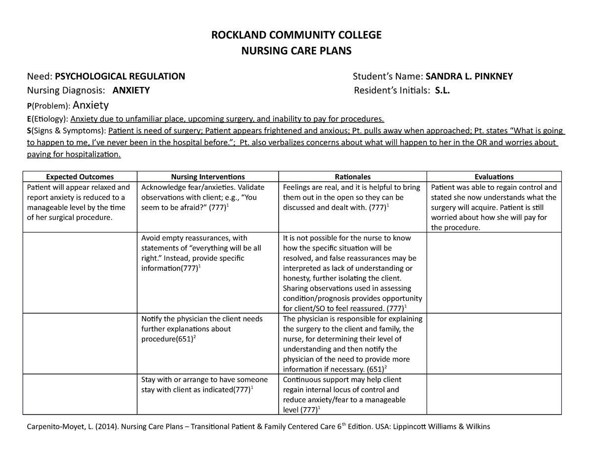 Nursing Care Plan Psych Rockland Community College Nursing Care Plans