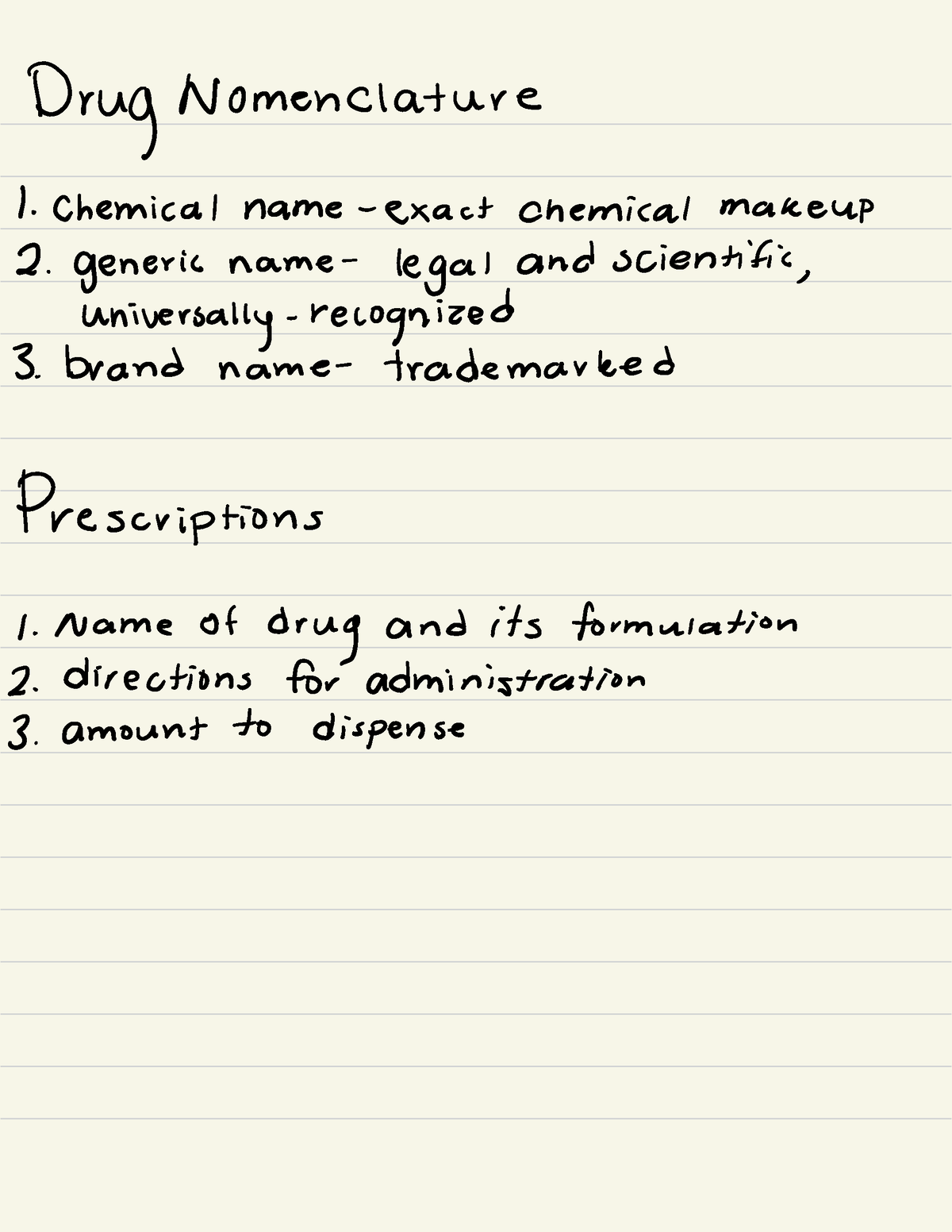 Drug Nomenclature Drug Nomenclature Chemical name exact chemical