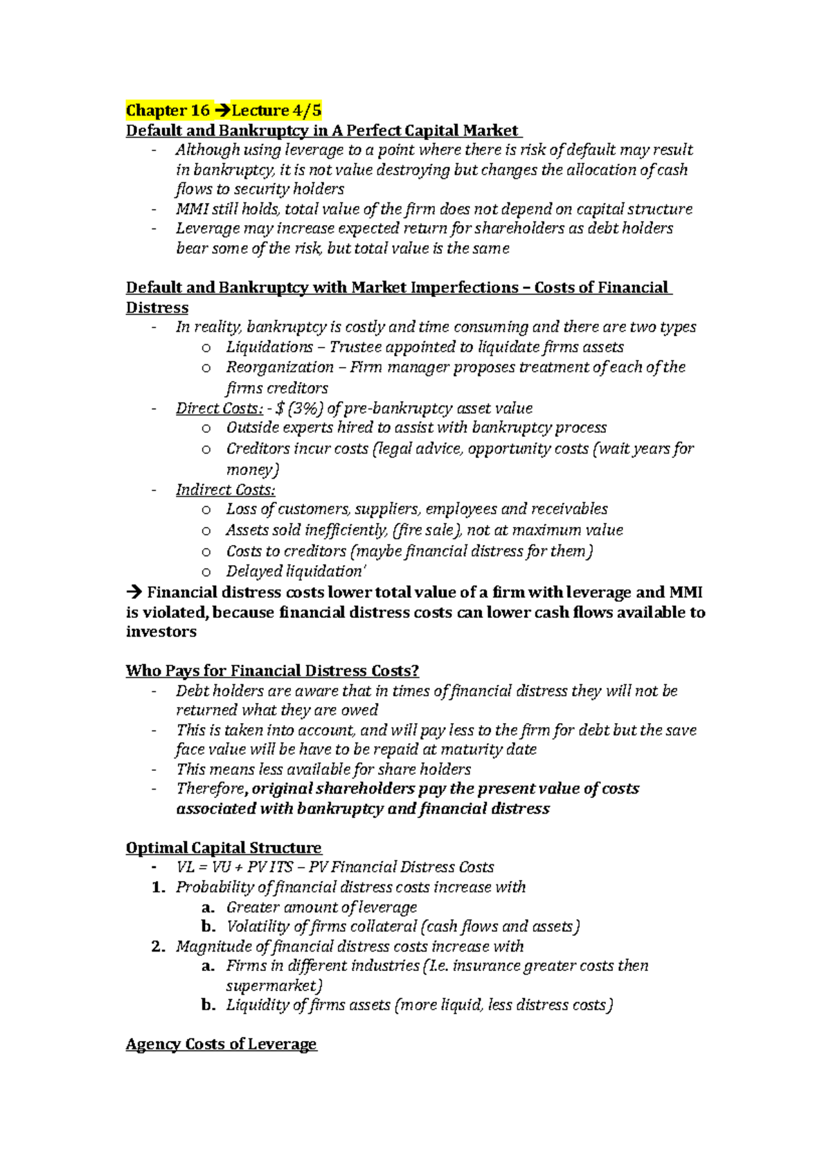 Chapter 16 - lecture summary - Chapter 16 Lecture 4/ Default and ...