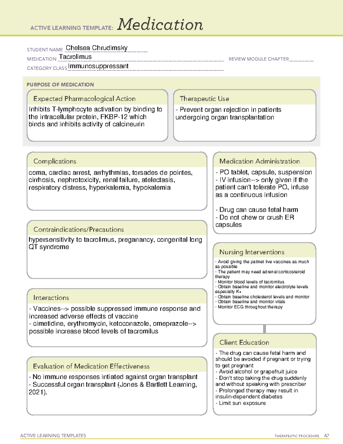 ATI Medication- Tacrolimus - ACTIVE LEARNING TEMPLATES THERAPEUTIC ...