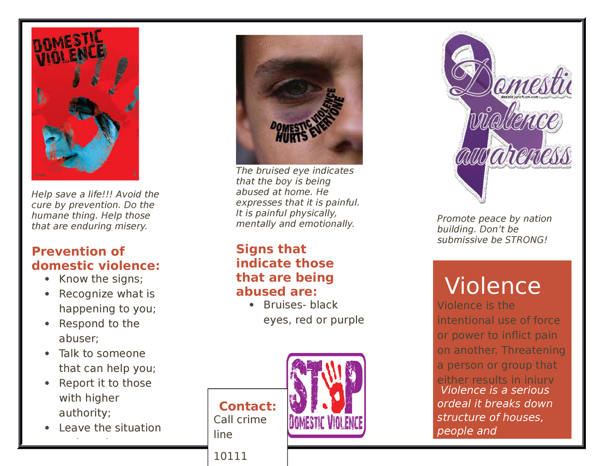 Violence brochure - Help save a life!!! Avoid the cure by prevention ...