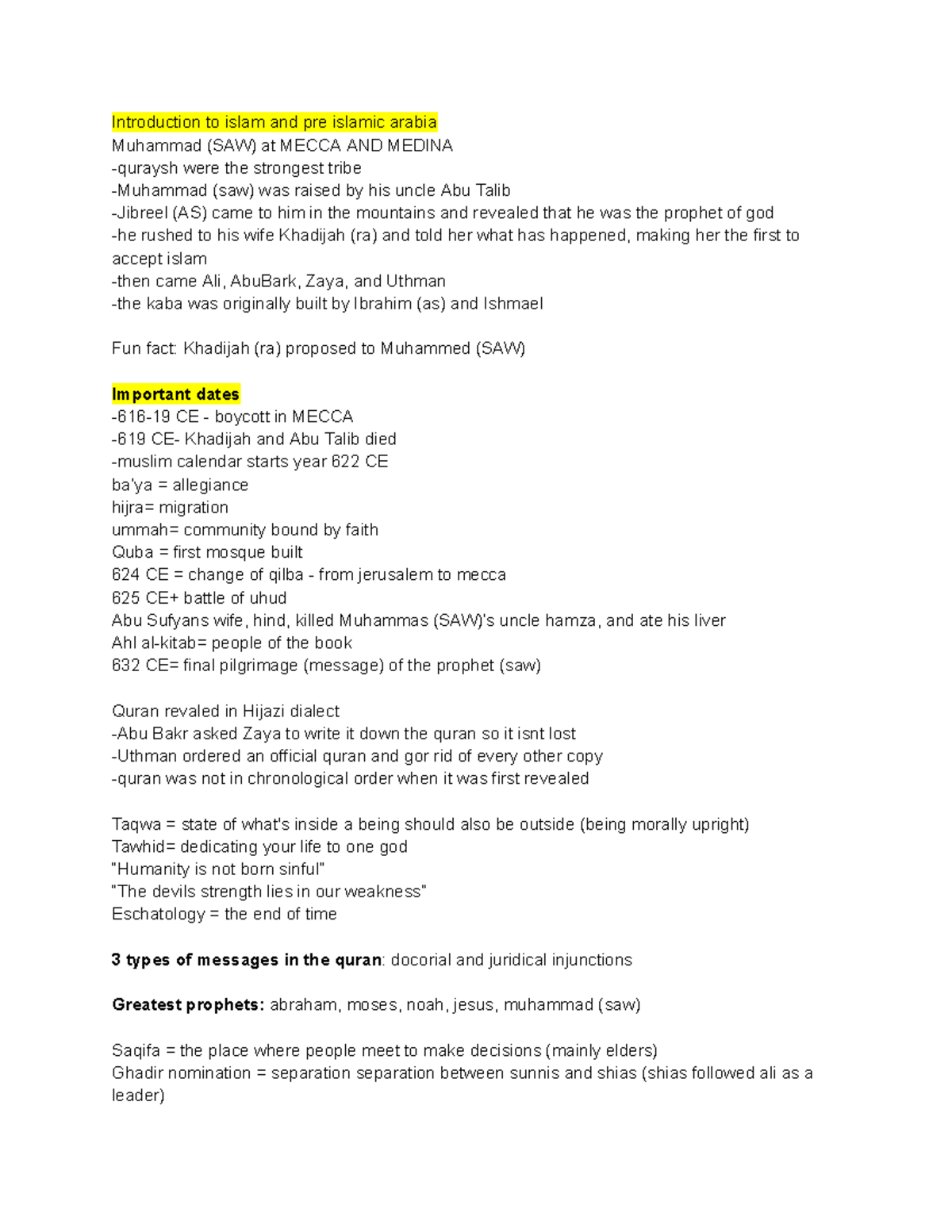 2Q03 - lecture notes from class - Introduction to islam and pre islamic ...