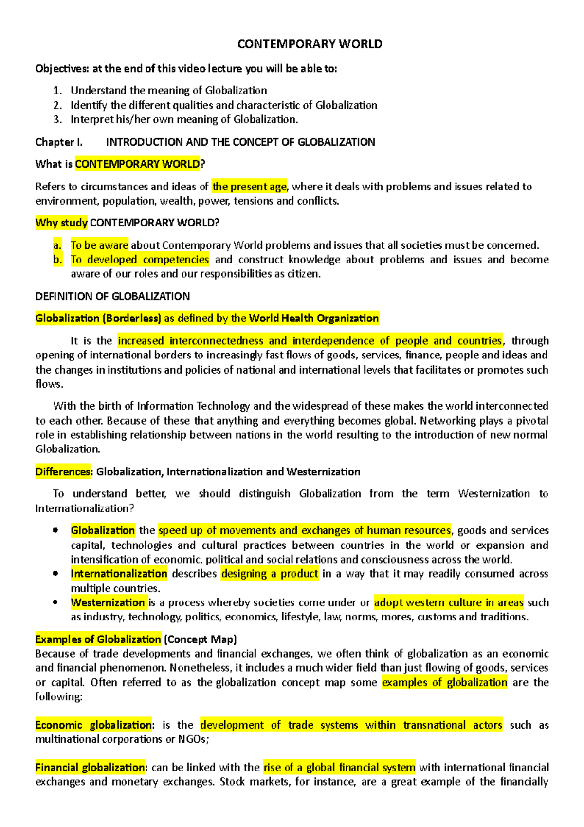 contemporary-world-lecture-notes-contemporary-world-objectives