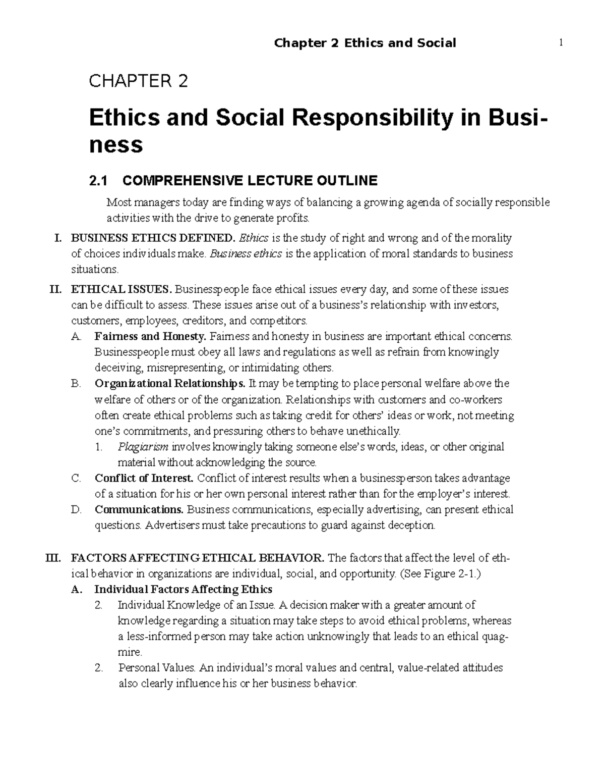 chapter 2 assignment ethics and social responsibility in business