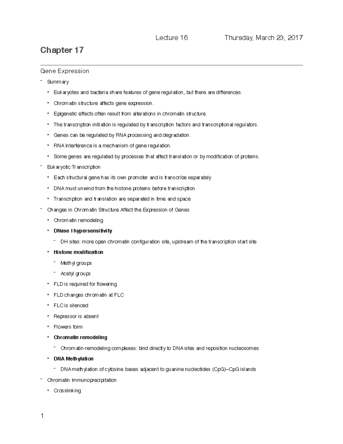 Lecture 16 - Chapter 17 Gene Expression - Summary • Eukaryotes and ...