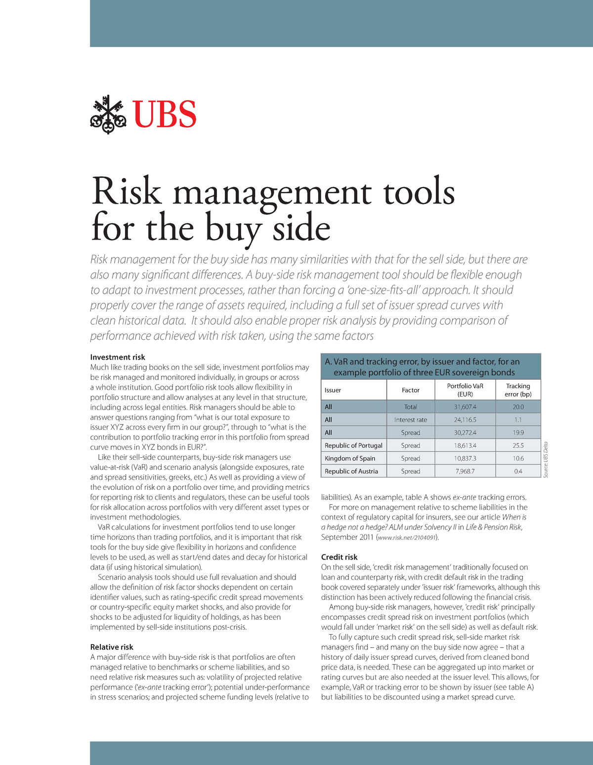 Buy Side Risk Management - Investment Risk Much Like Trading Books On ...