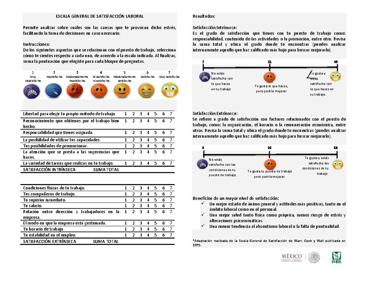 Escala De Satisfacción Laboral De Warr Cook Y Wall
