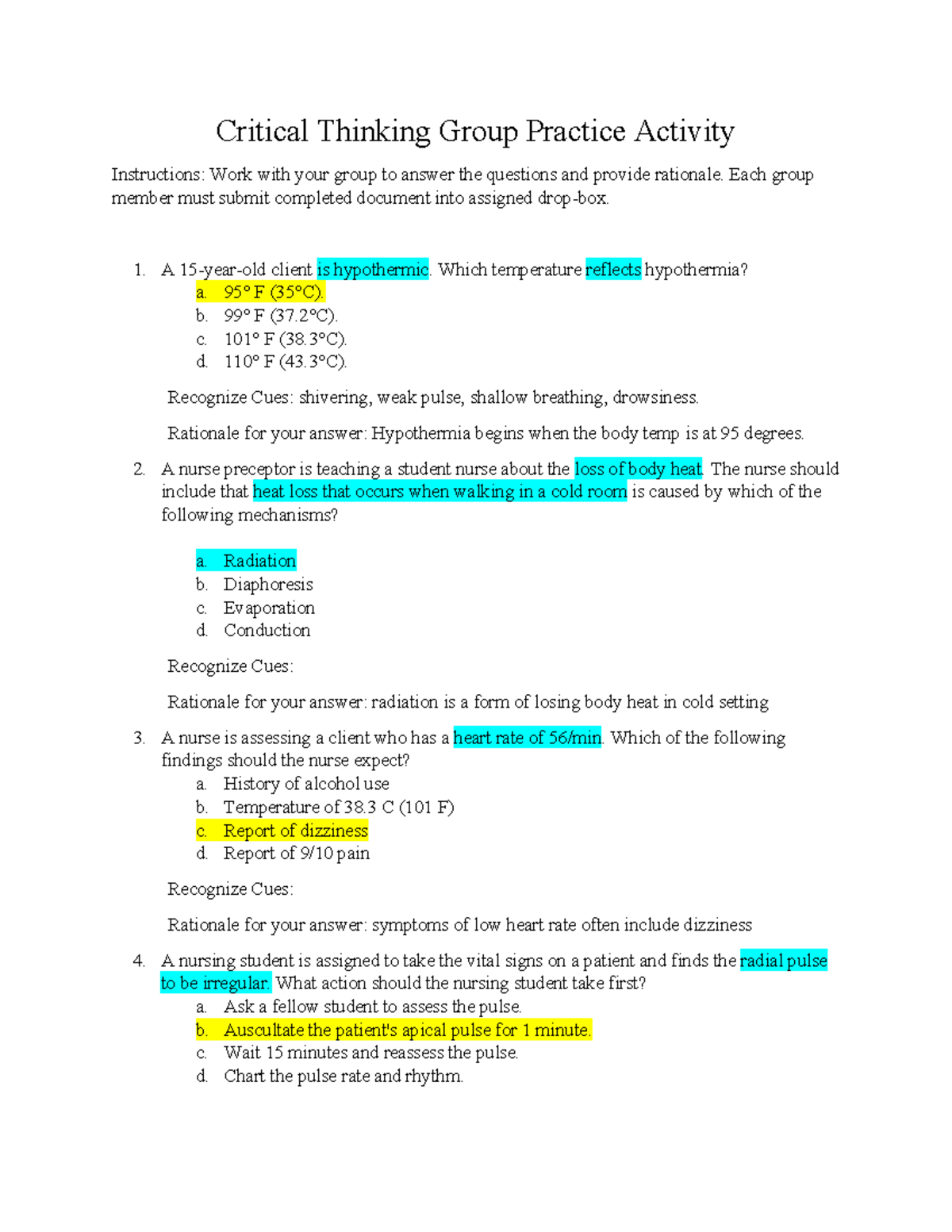 critical thinking group exercise