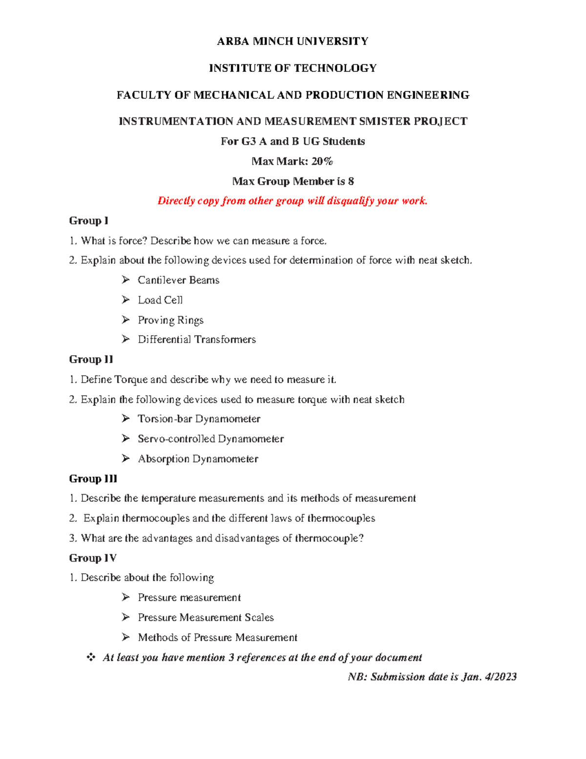Instrumentation AND Measurement Smister Project and Assignment - ARBA ...