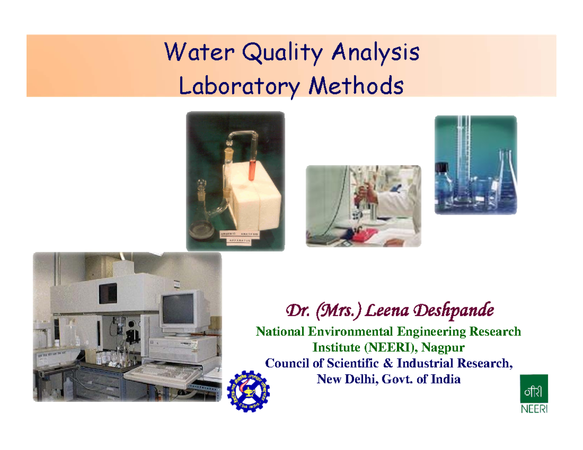 LSD Neeri Water Quality Analysis Water Quality Analysis Laboratory
