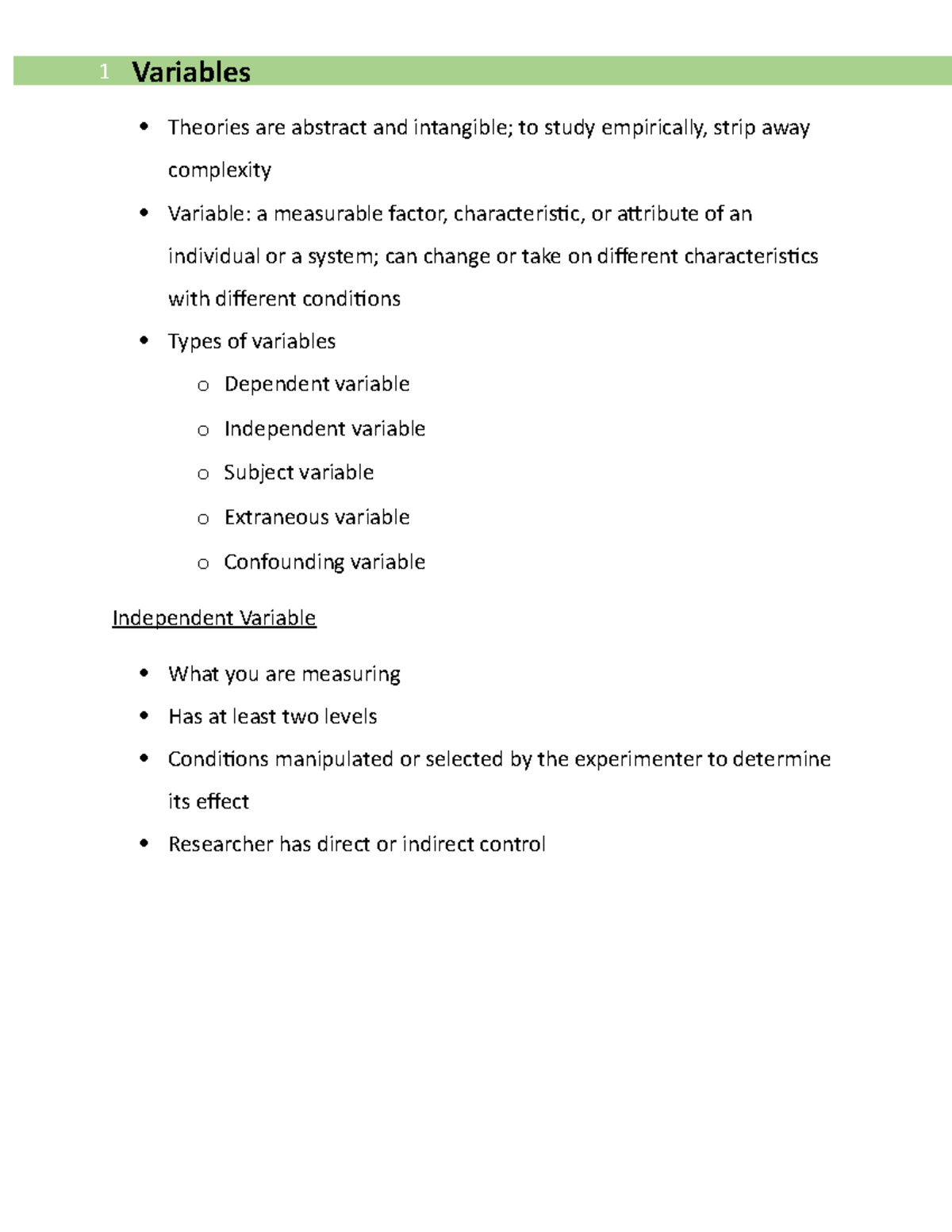 Variables - Notes - Theories are abstract and intangible; to study ...