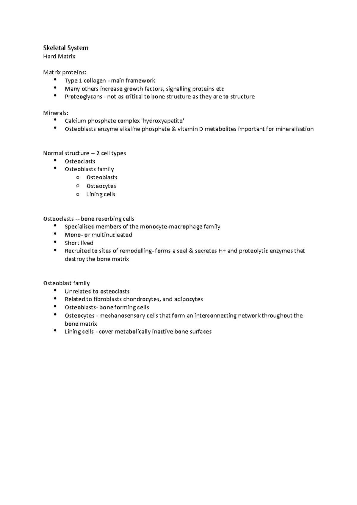 Skeletal System - Skeletal System Hard Matrix Matrix proteins: Type 1 ...