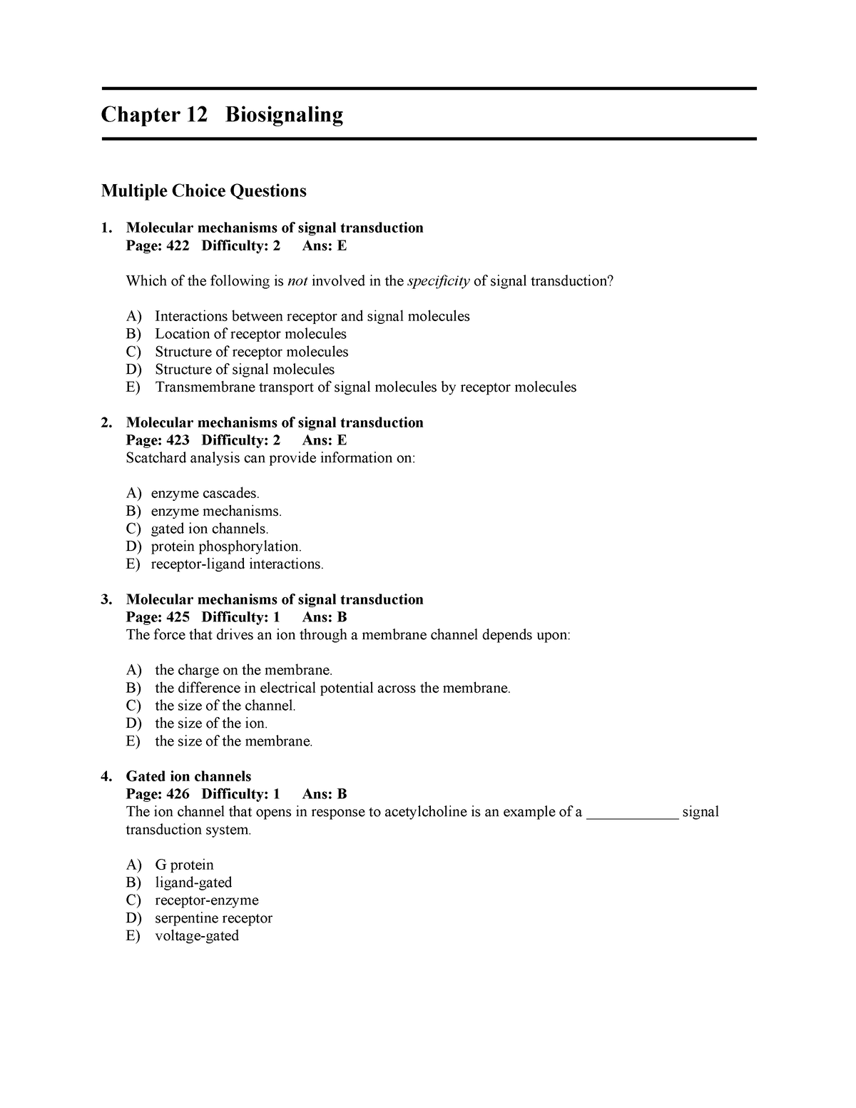 레닌저 12장 Testbank - Leninger - Multiple Choice Questions Molecular ...