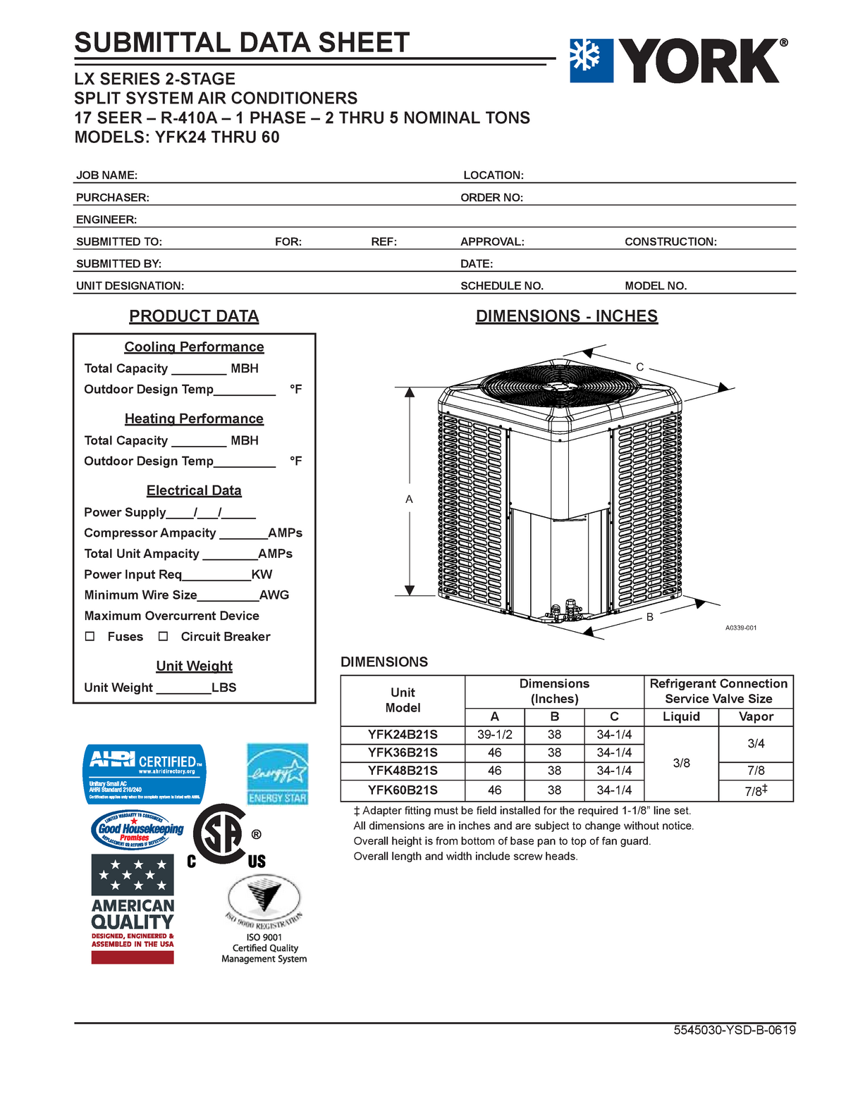 York YFK Submittal 0619 - 5545030-YSD-B- SUBMITTAL DATA SHEET LX SERIES ...