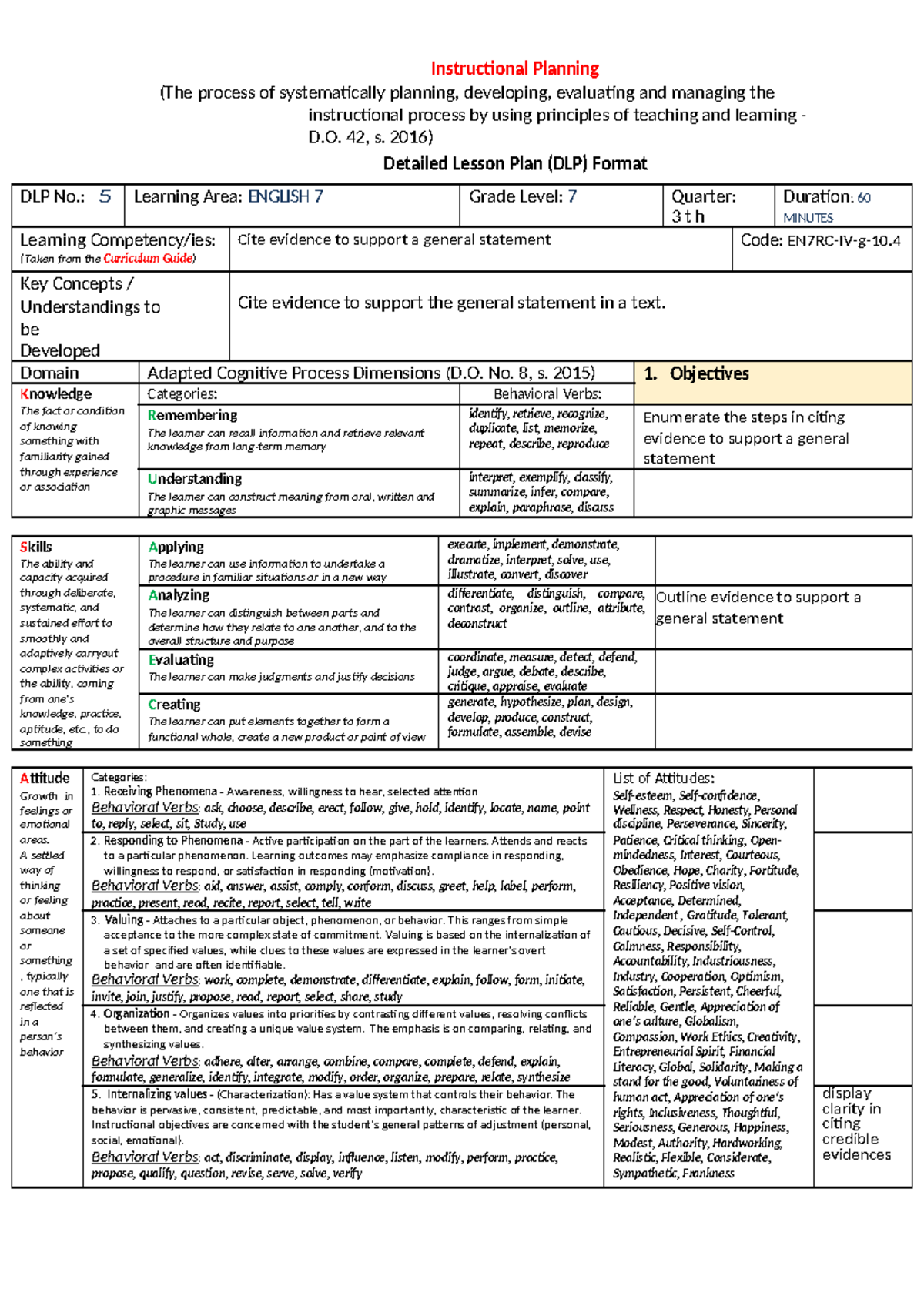 CITE Evidence TO Support A General Statement 2 - Instructional Planning ...