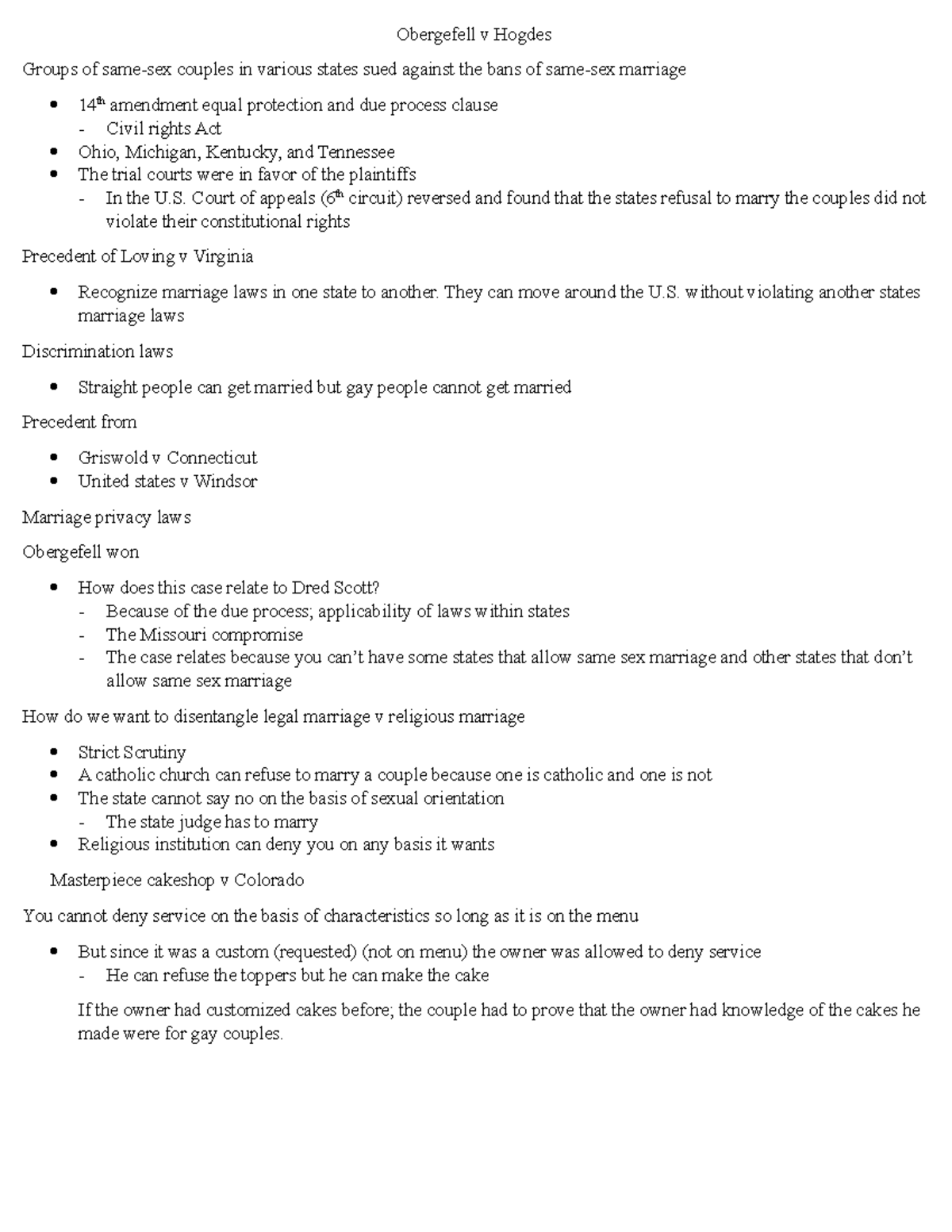 Obergefell V Hogdes - Class Discussion And Important Notes Over The ...