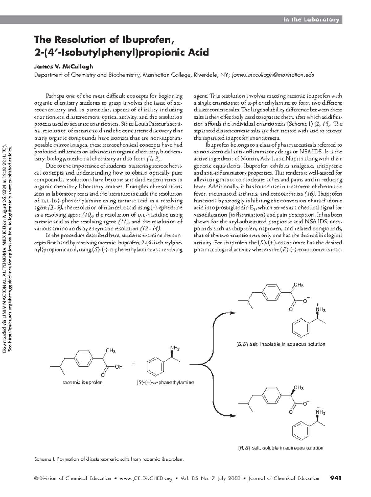 The Resolution of Ibuprofen, 2-(4 -Isobutylphenyl)propionic Acid ...