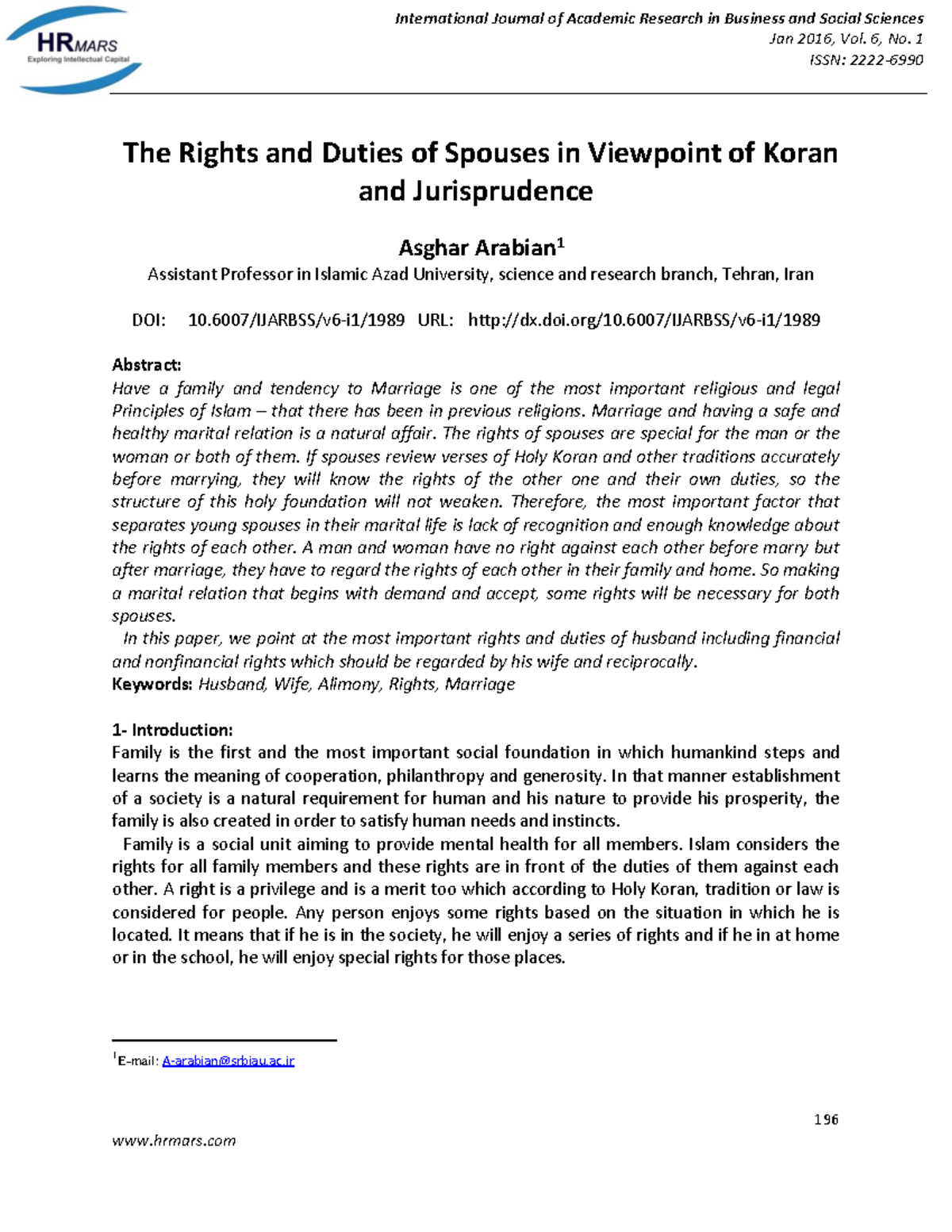 The Rights and Duties of Spouses in Viewpoint of Koran and ...