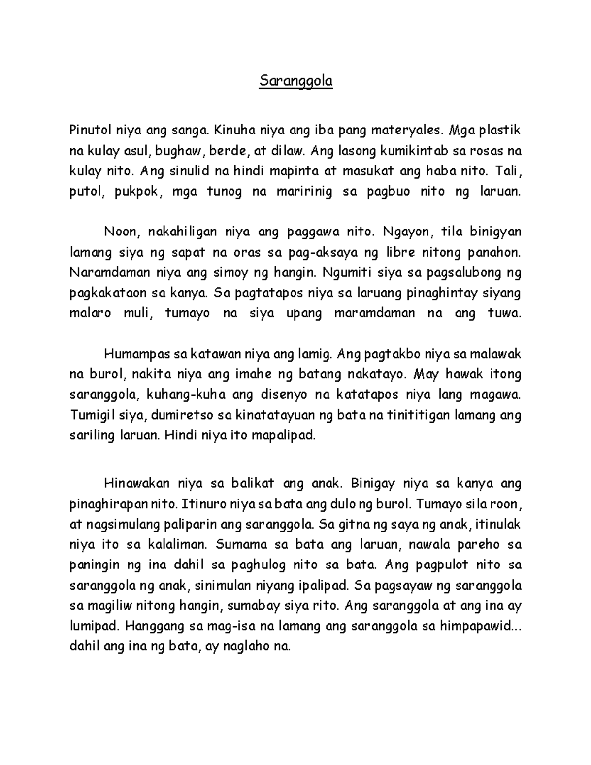 Dagli sa Filipino - luh - Saranggola Pinutol niya ang sanga. Kinuha ...