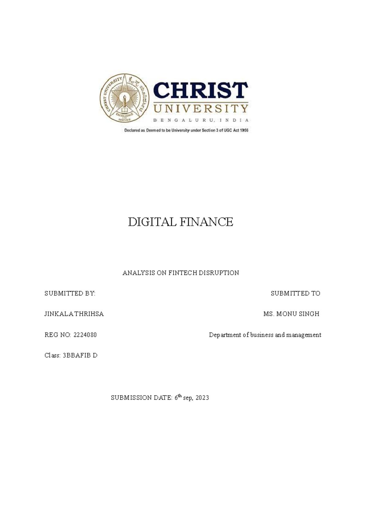 DF 1 - nkkljknklhug - DIGITAL FINANCE ANALYSIS ON FINTECH DISRUPTION 