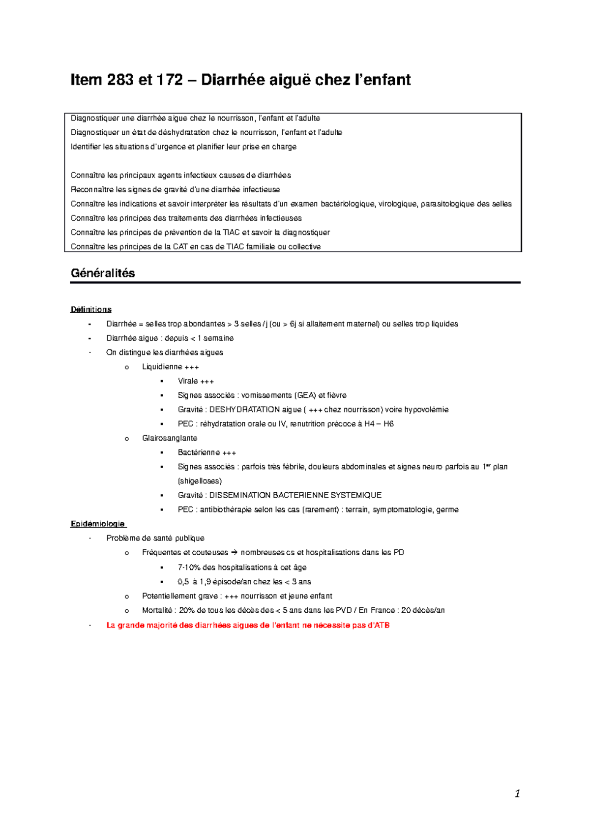 Item 2 Diarrhee Aigue Et Deshydratation Chez Le Nourrisson Item 2 Et 172 Chez Diagnostiquer Studocu