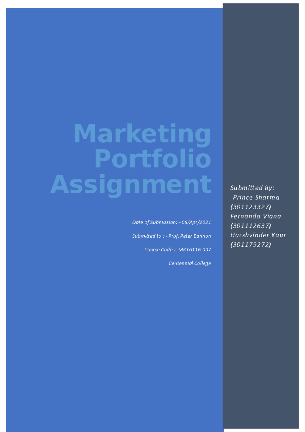 MKTG group assignment - Marketing Portfolio Assignment Date of ...