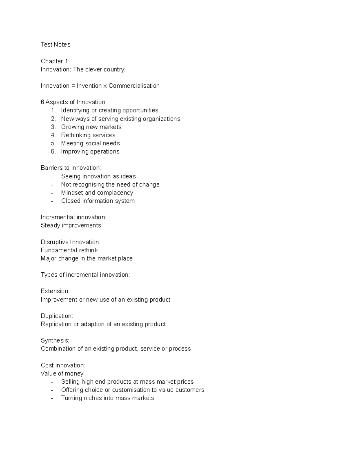 Test Notes - Business marketing practice material - Test Notes Chapter ...