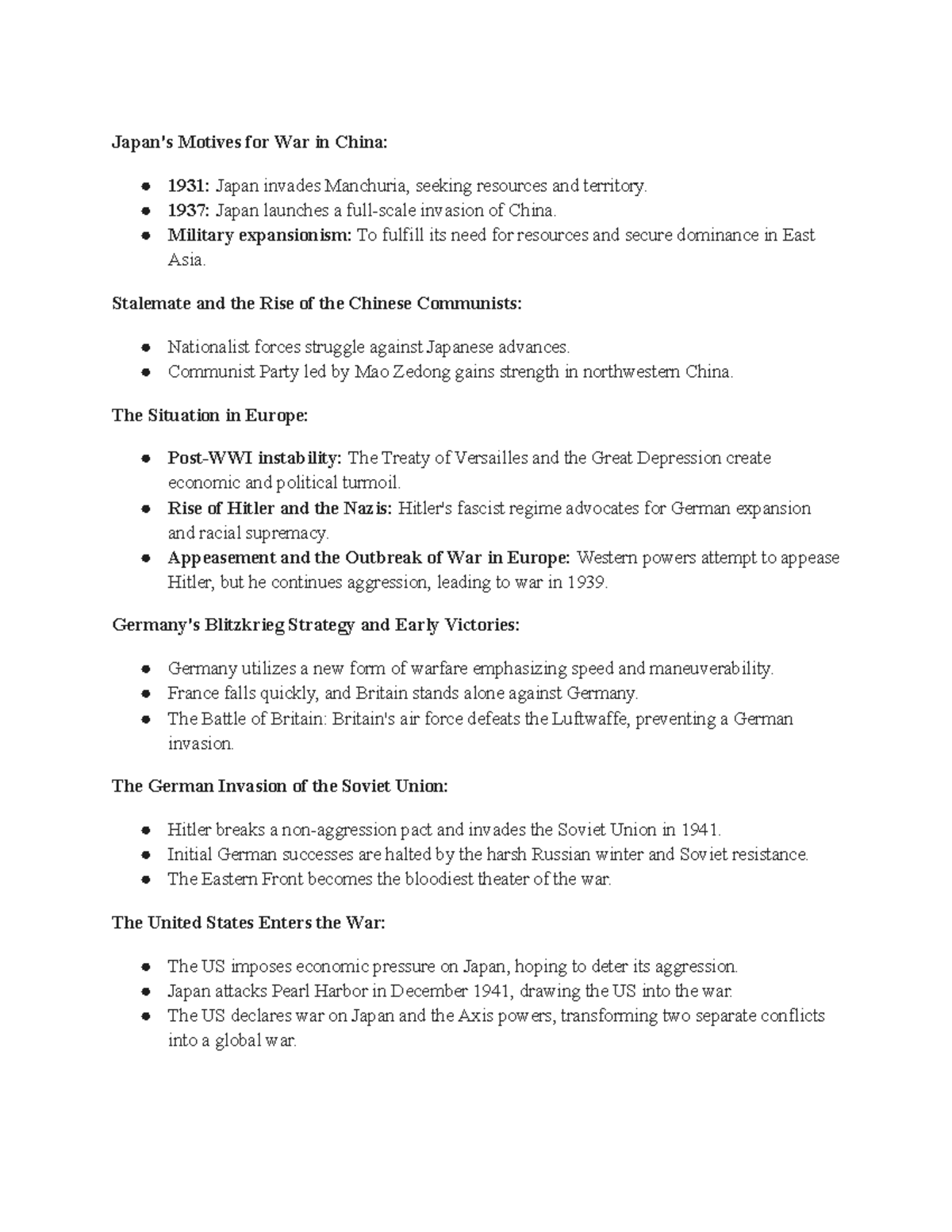 Apush Chapter 24 Notes - Japan's Motives for War in China: 1931: Japan ...