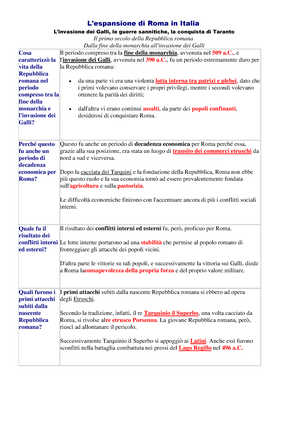L' espansione di Roma in Italia - L'espansione di Roma in Italia L'invasione  dei Galli, le guerre - Studocu