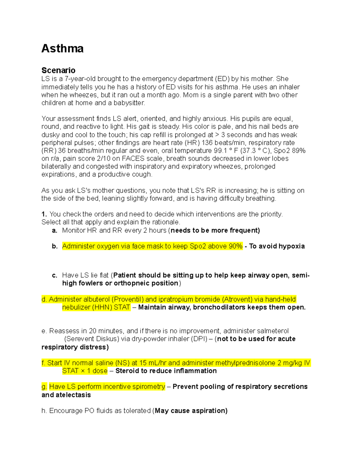 pediatric asthma case study ati