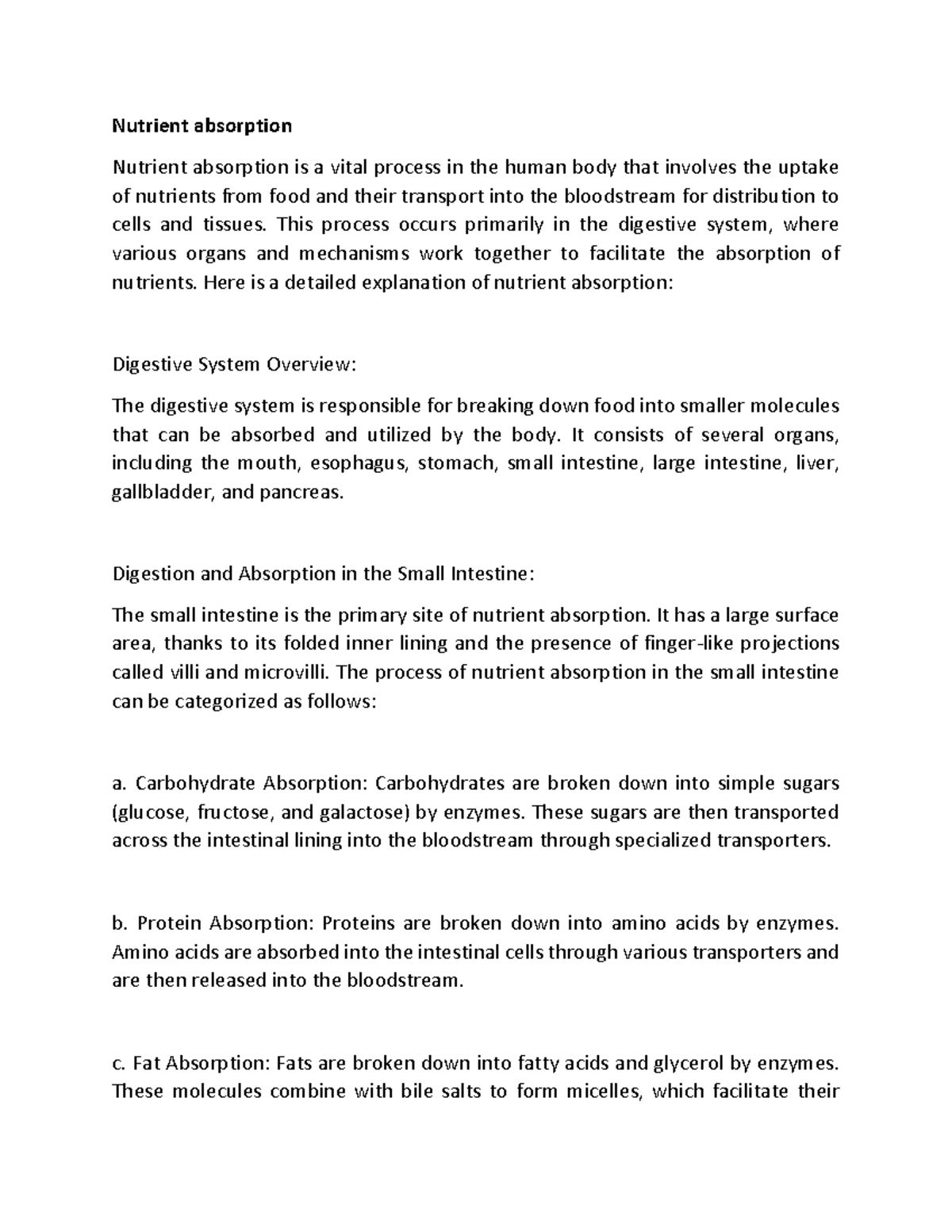 Nutrient absorption - learning - Nutrient absorption Nutrient ...