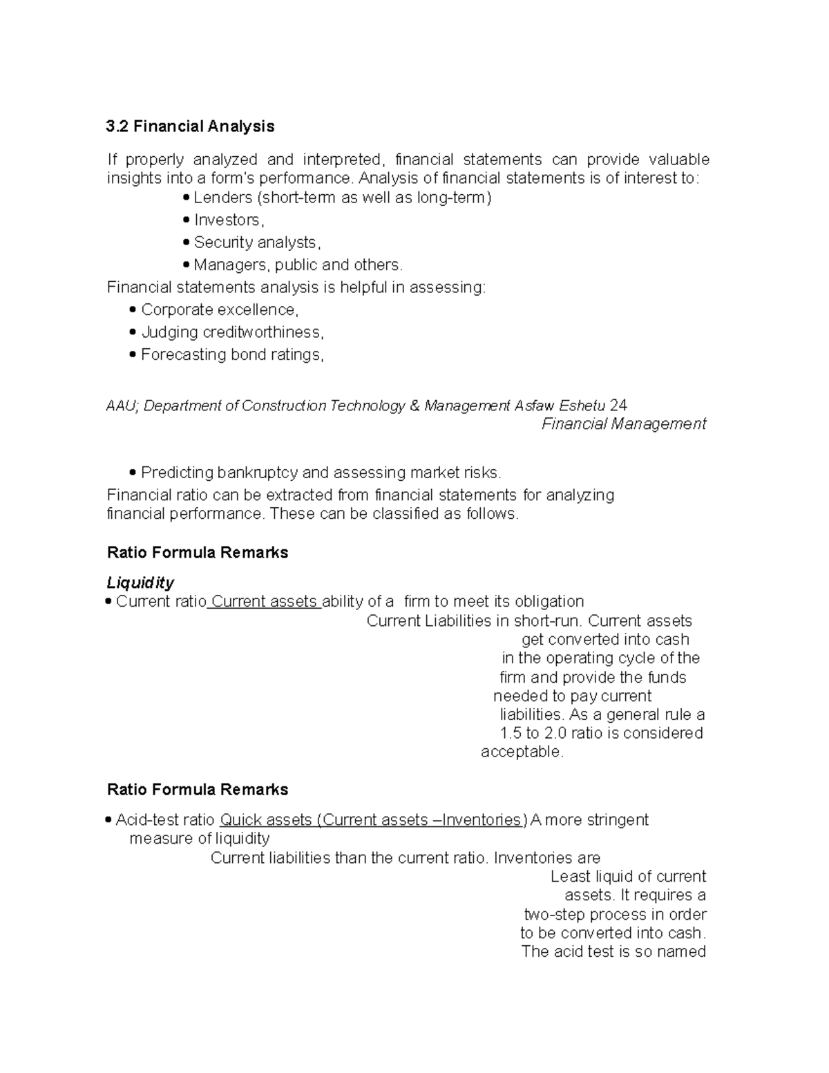 9 Financial Analysis - Lecture Notes - 3 Financial Analysis If Properly ...