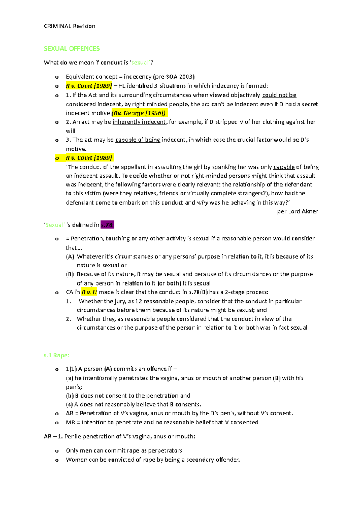 Sexual Offences - CRIMINAL Revision SEXUAL OFFENCES What do we mean if ...