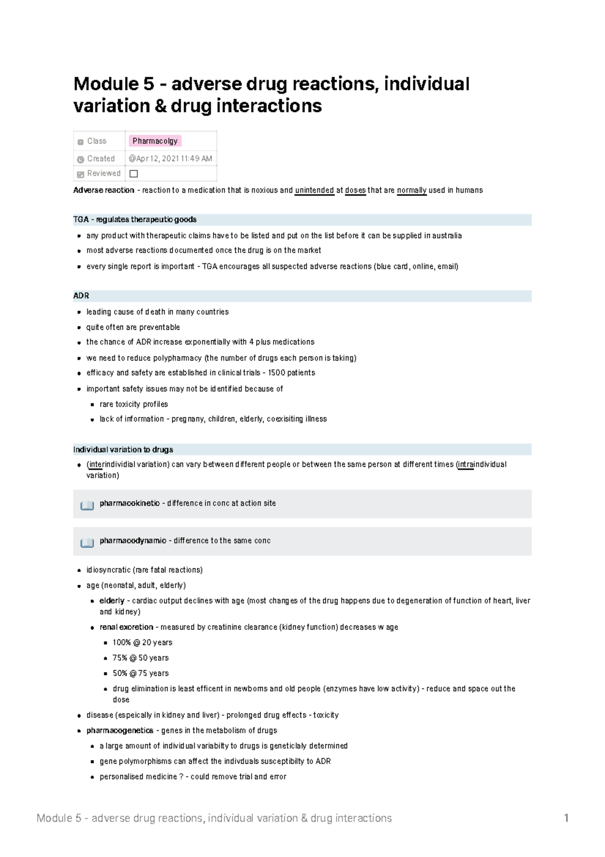 Module 5 - adverse drug reactions individual variation drug ...