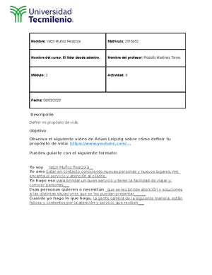 Act 2 - Actividad 2 - Nombre: Matrícula: Nombre del curso: Liderazgo ...