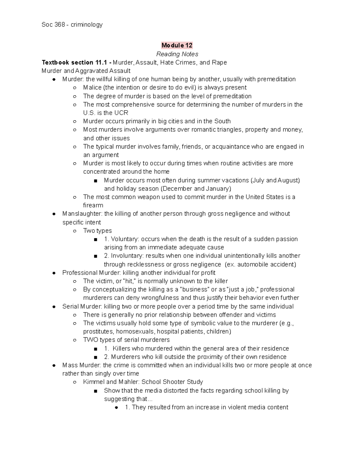 Module 12 - Soc 368 - criminology Module 12 Reading Notes Textbook ...