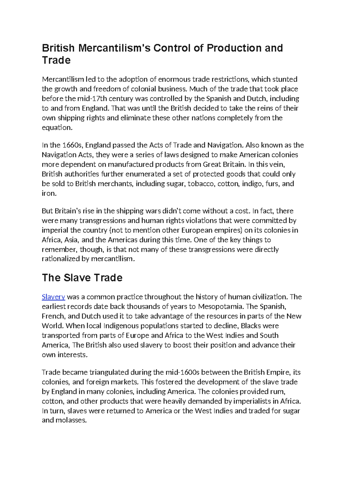 British Mercantilism - Much Of The Trade That Took Place Before The Mid ...