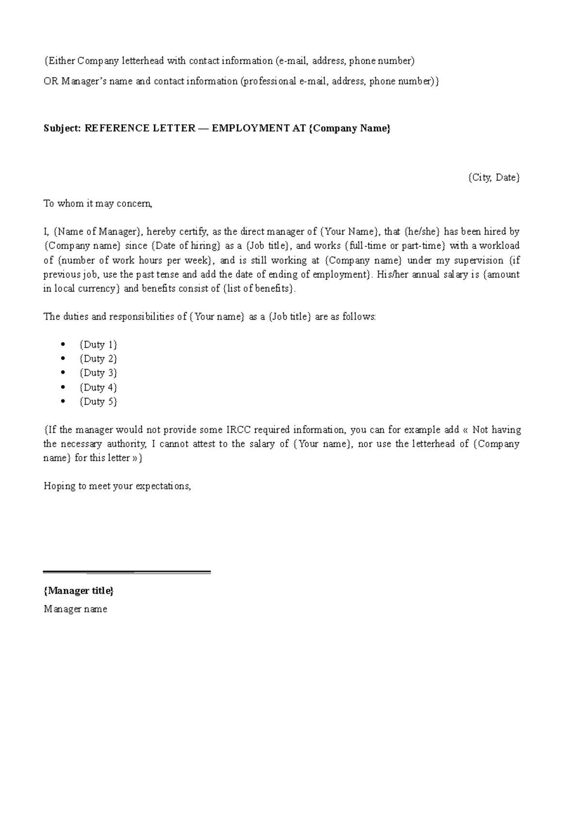 Employment Reference Letter Sample Either Company Letterhead With Contact Information E Mail 6302