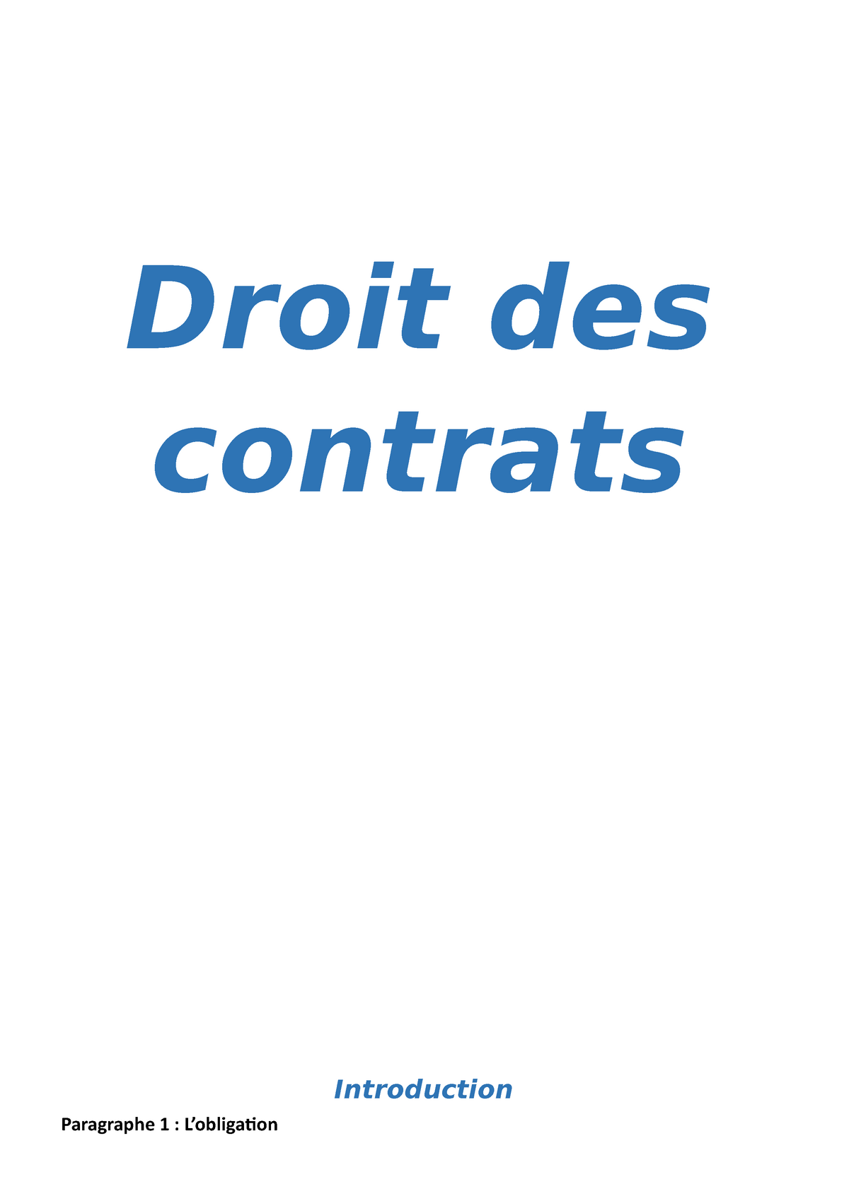 Droit Des Contrats - FICHE - Droit Des Contrats Introduction Paragraphe ...