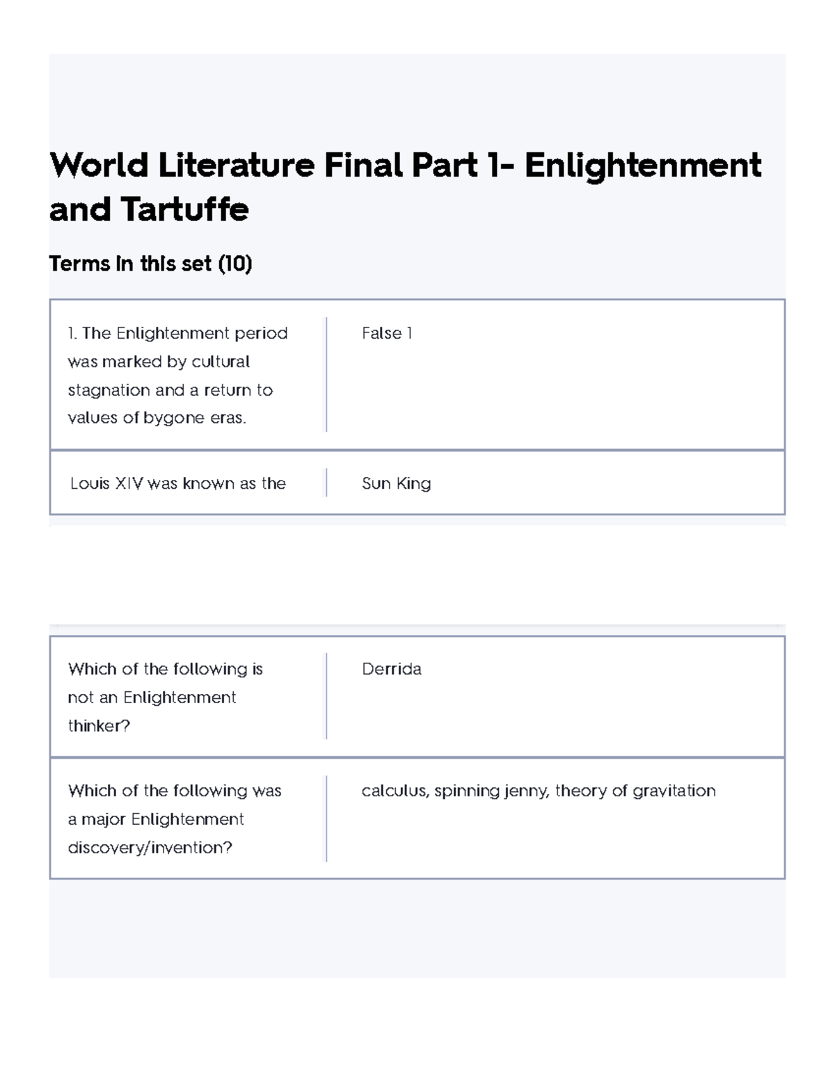 World Literature Final Part 1- Enlightenment And Tartuffe Flashcards ...