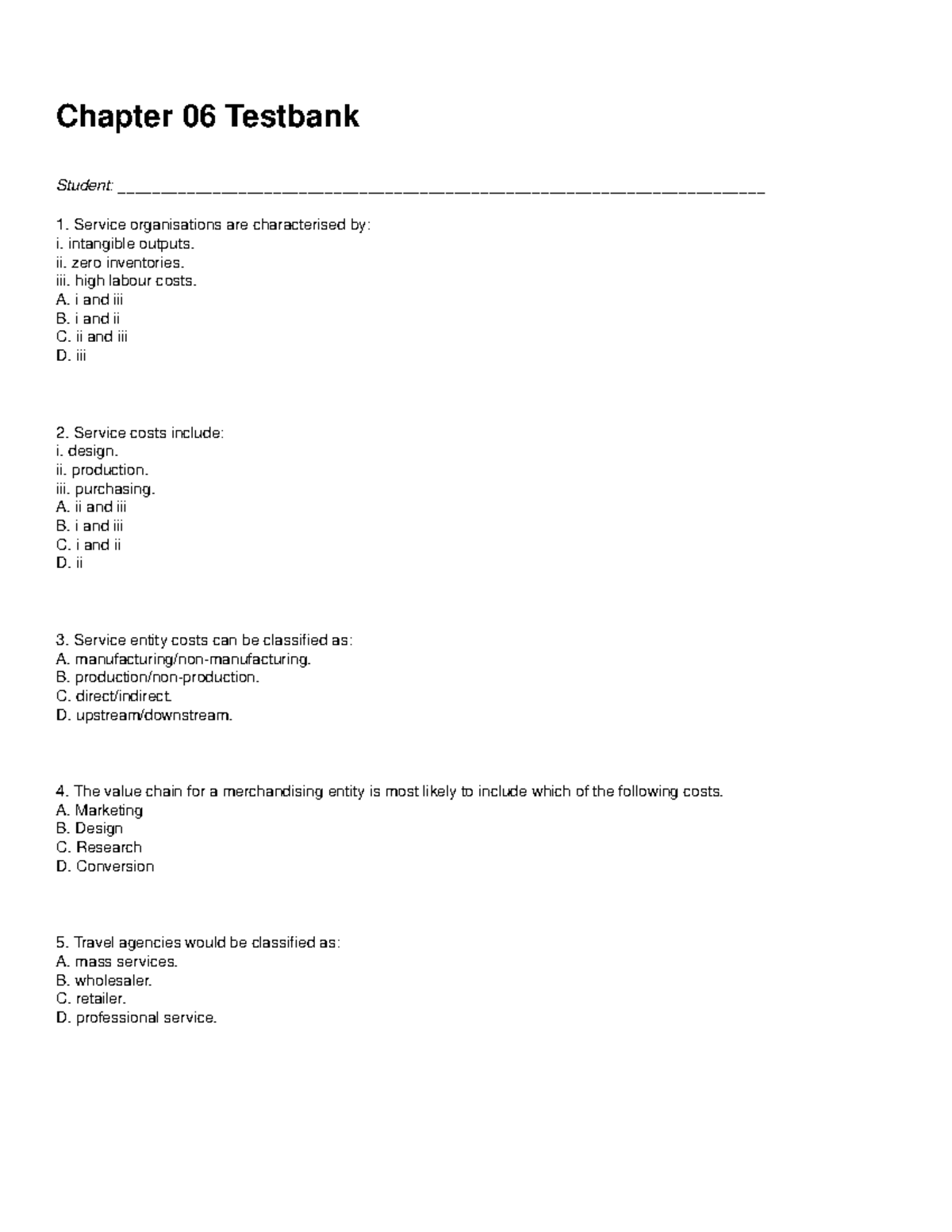 Chap 06 Testbank - Chapter 06 Testbank Student: - Studocu