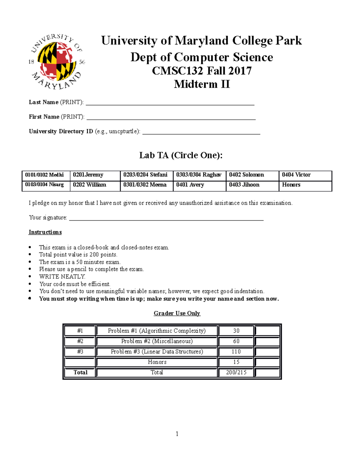 Midterm II 132Fall17 - EXAM 2 - University Of Maryland College Park ...