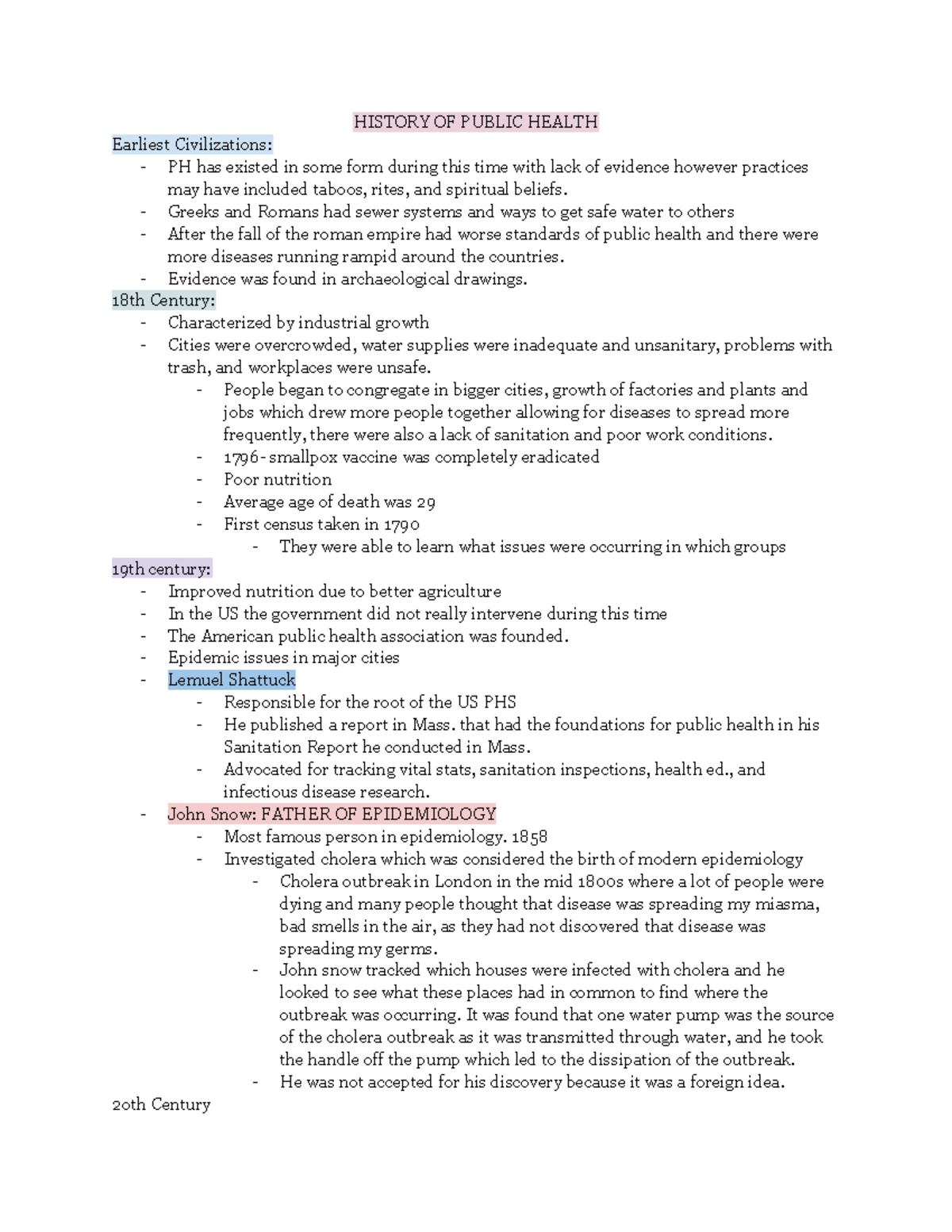 History of PH Notes - public health from the earliest civilization up ...