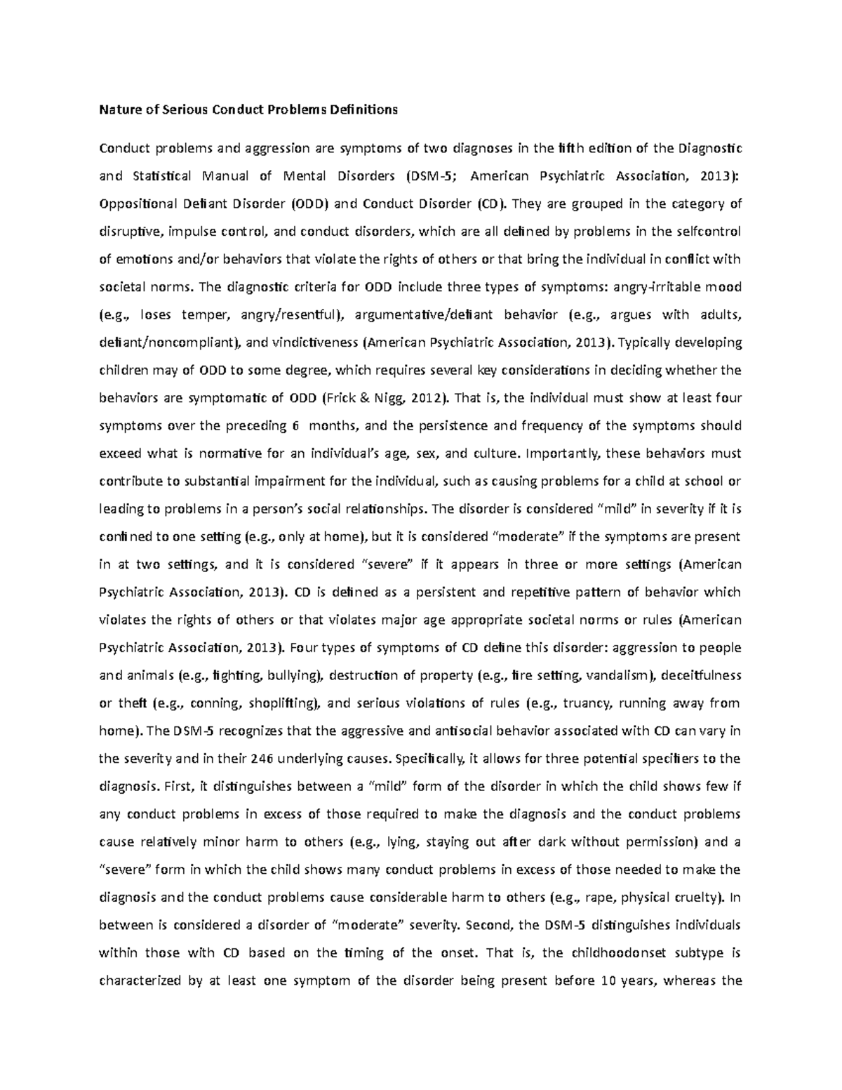 Nature of Serious Conduct Problems Definitions - They are grouped in ...
