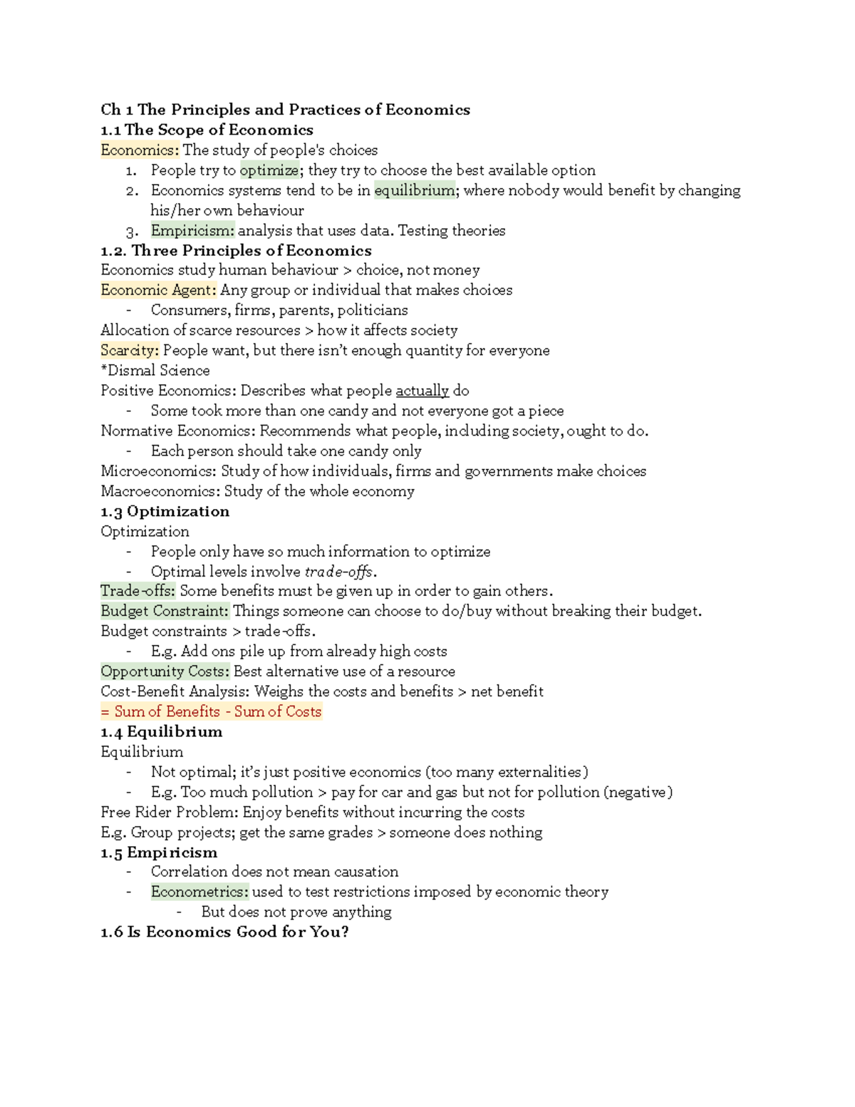 Econ overview - econ 2023 tmu - Ch 1 The Principles and Practices of ...